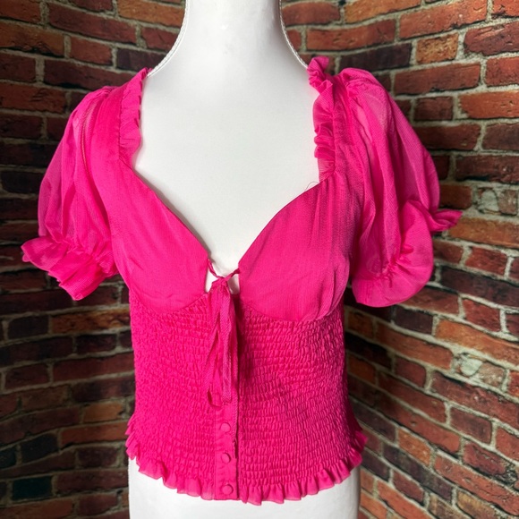 bebe Barbie Fuchsia Smocked Blouse - Picture 2 of 6
